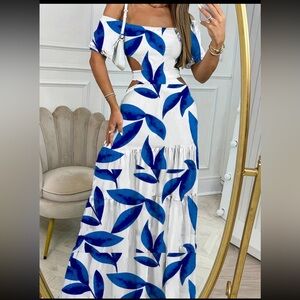 Blue and white dress